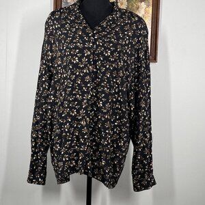 Rena Rowan Button Up Blouse Top Women's 14 Multicolor Floral Casual
